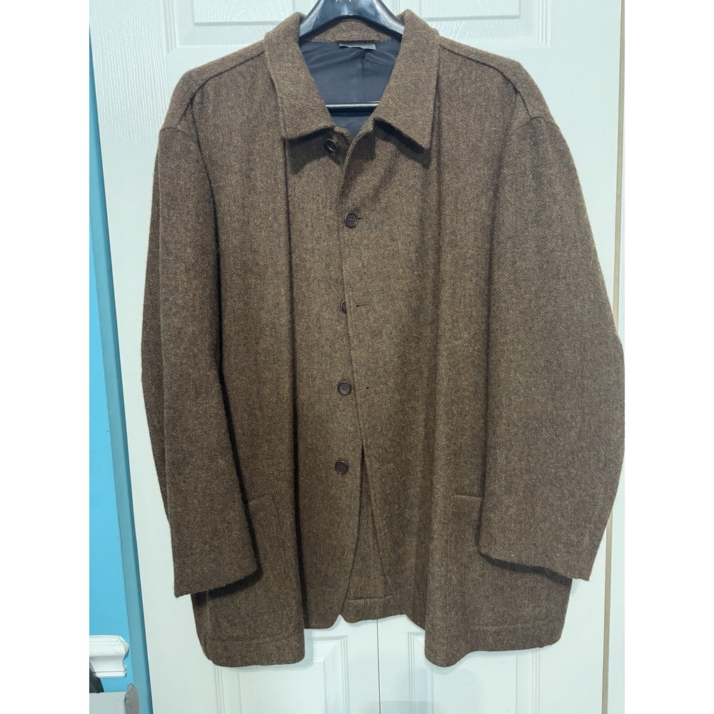 Vestimenta‎ Men's Button Down Pure New Wool Coat Brown Size XXL